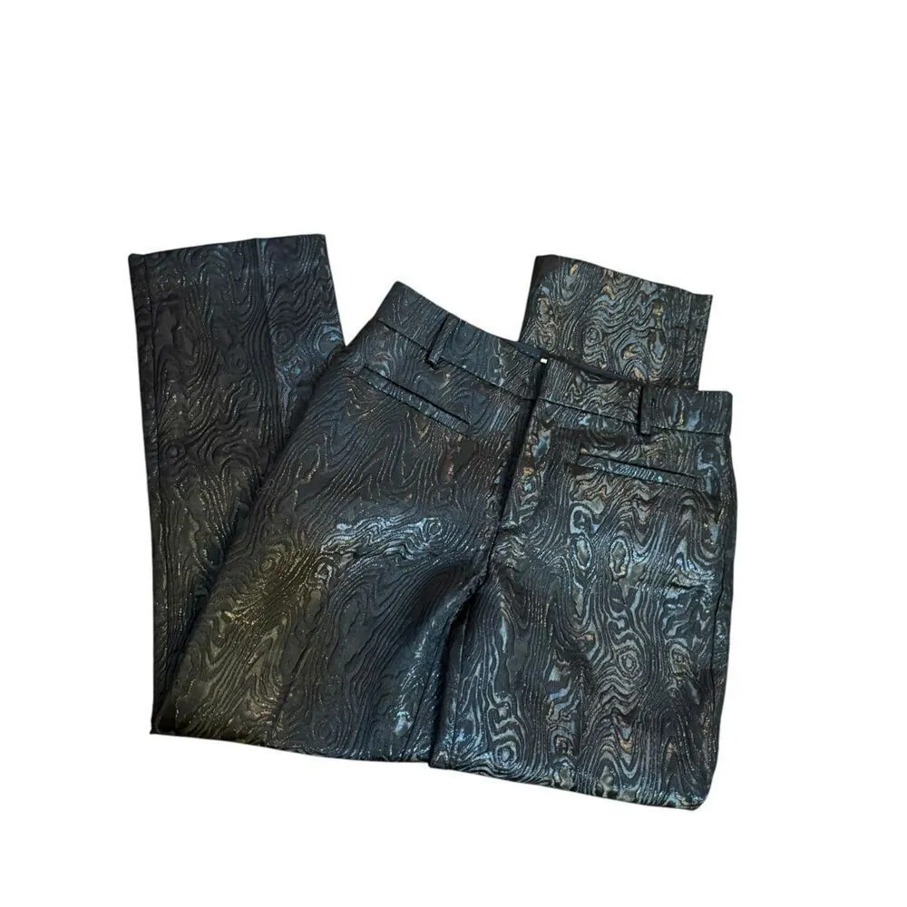 Anthropologie The Essential Slim Straight Pants Womens Sz 4 Black Motif Textured - Image 14