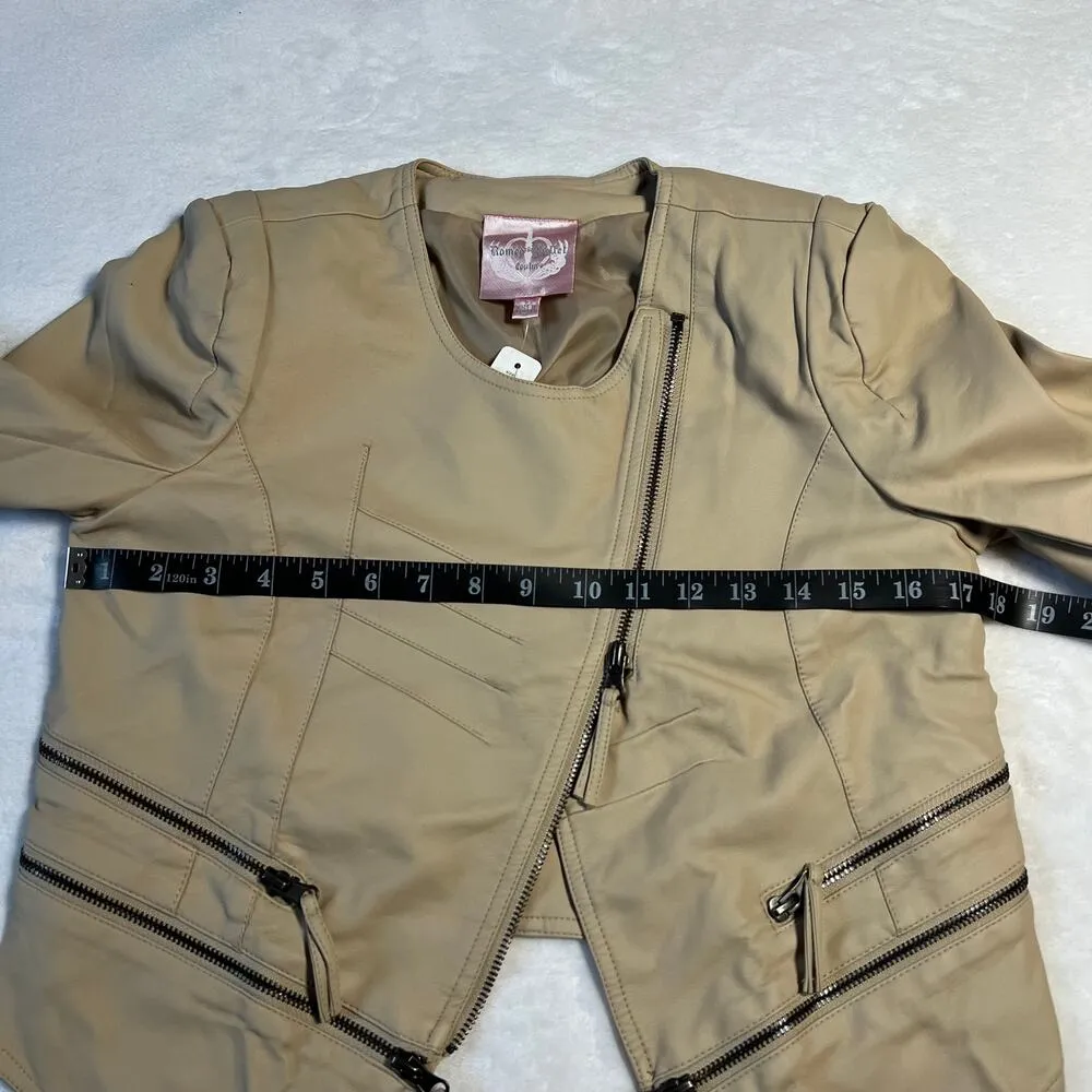 Romeo & Juliet Couture Asymmetrical Crop Moto Faux Leather Jacket Size Small NEW - Image 7