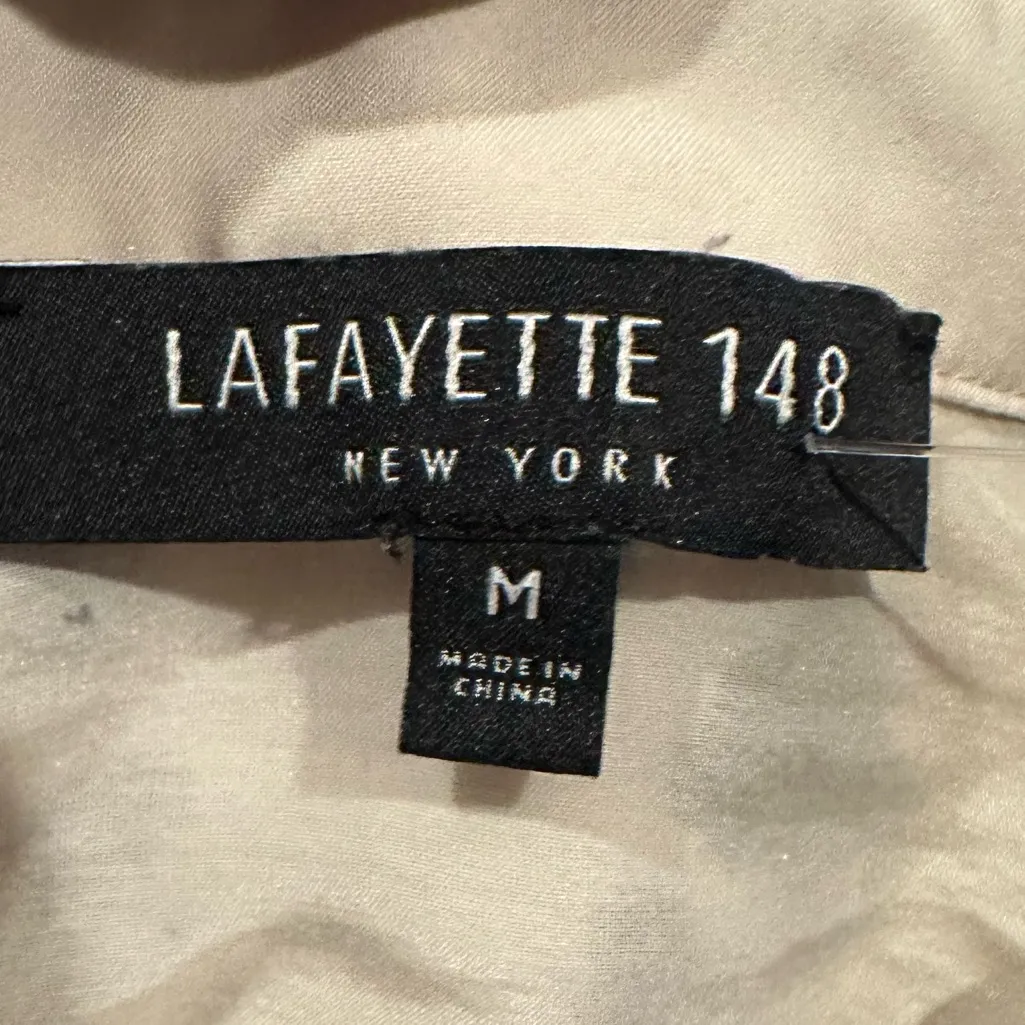 Lafayette 148 Scottie Silk Animal Print Leopard Black Cream White Blue Blouse M Size M - Image 7