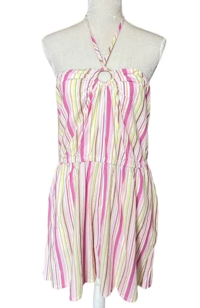 Old Navy Women’s Striped O-ring Halter Romper Size XXL Pockets Lined Summer - Image 5