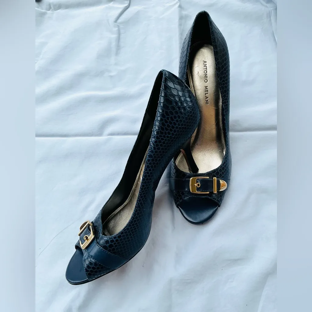 Antonio Melani Navy Peep-Toe Heels - Image 9