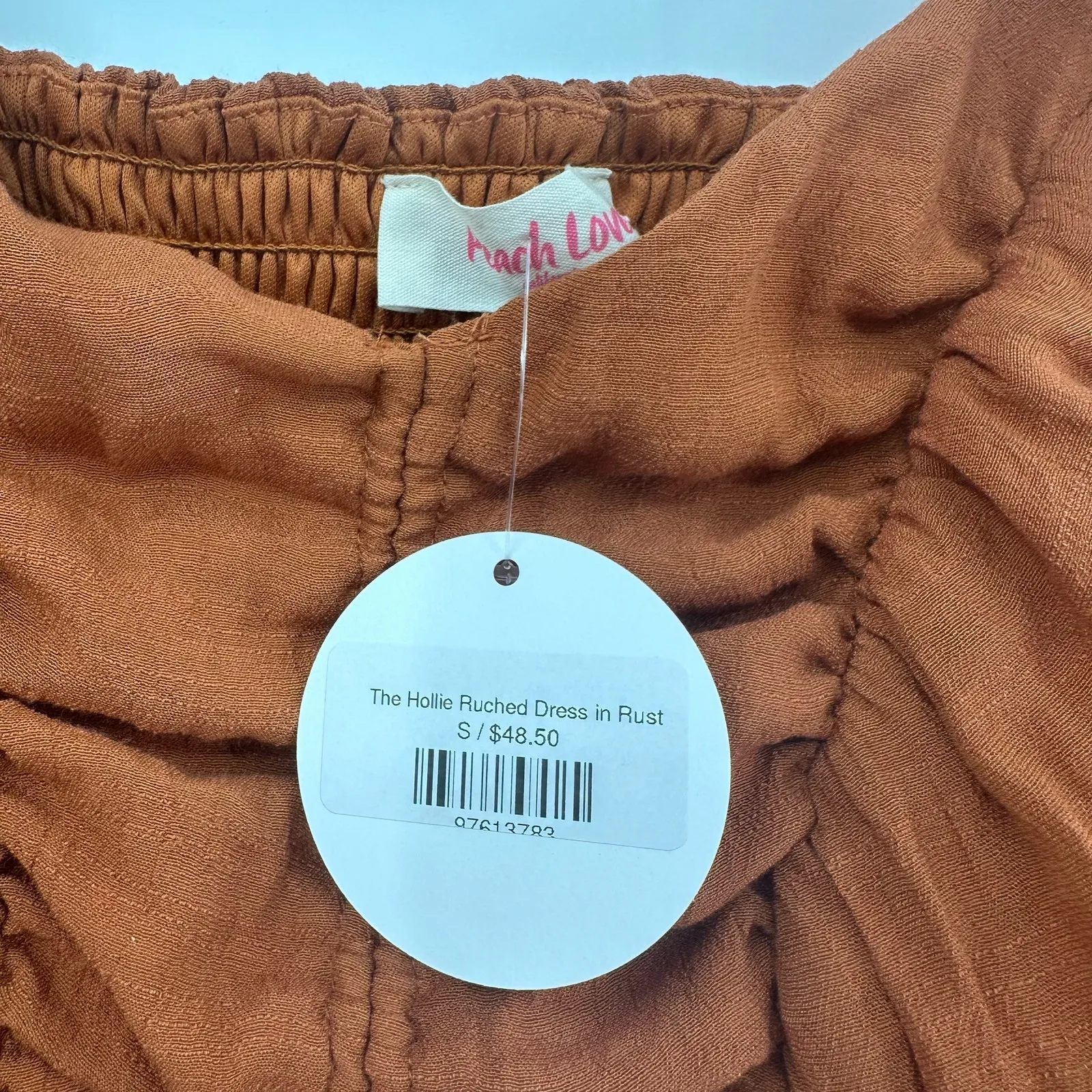 Peach Love Sz Small‎ Dress Brown Ruched Elastic Back Long Sleeve Cottagecore NWT - Image 4