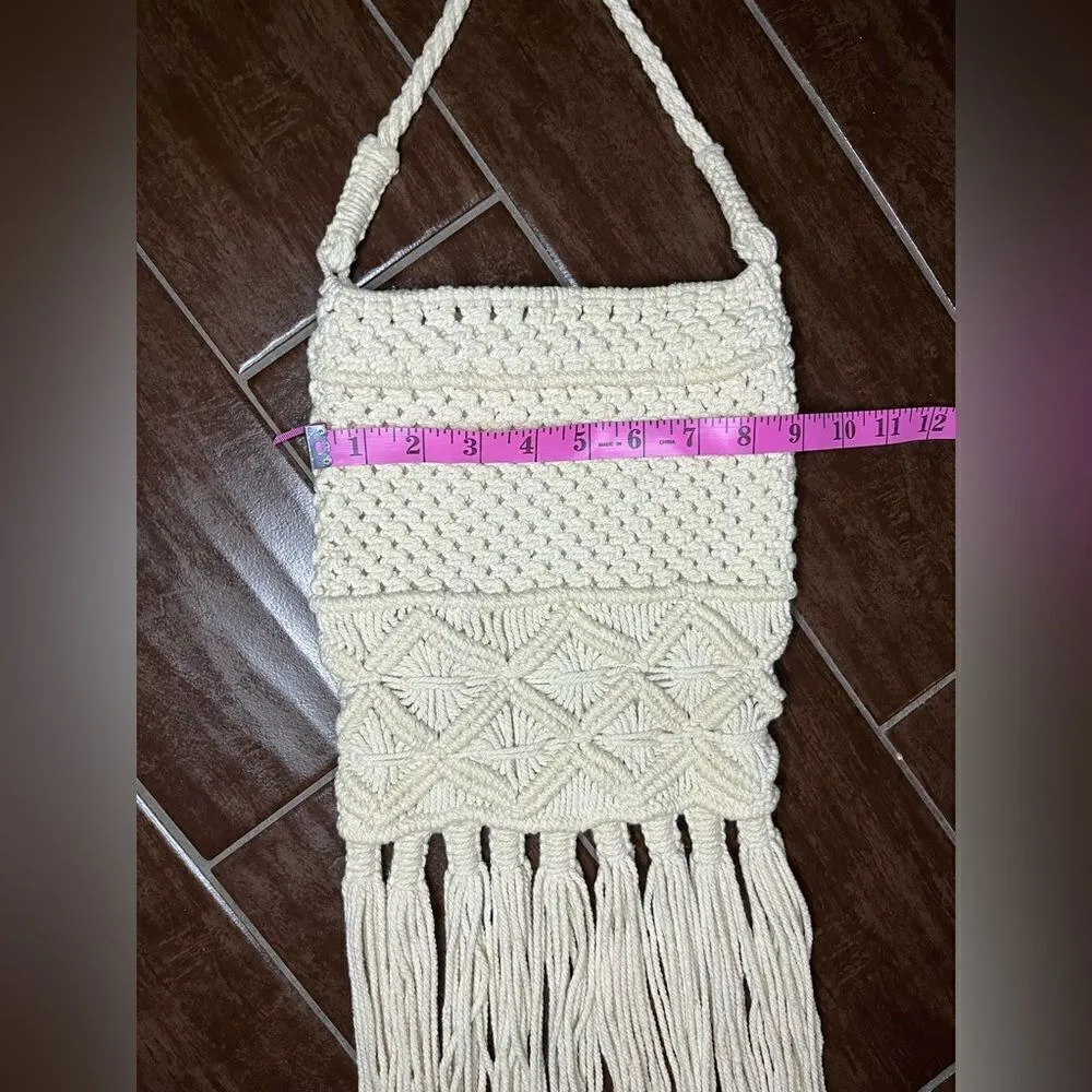 Accessories by Lindex Ivory Macrame crochet tasseled crossover - Image 5
