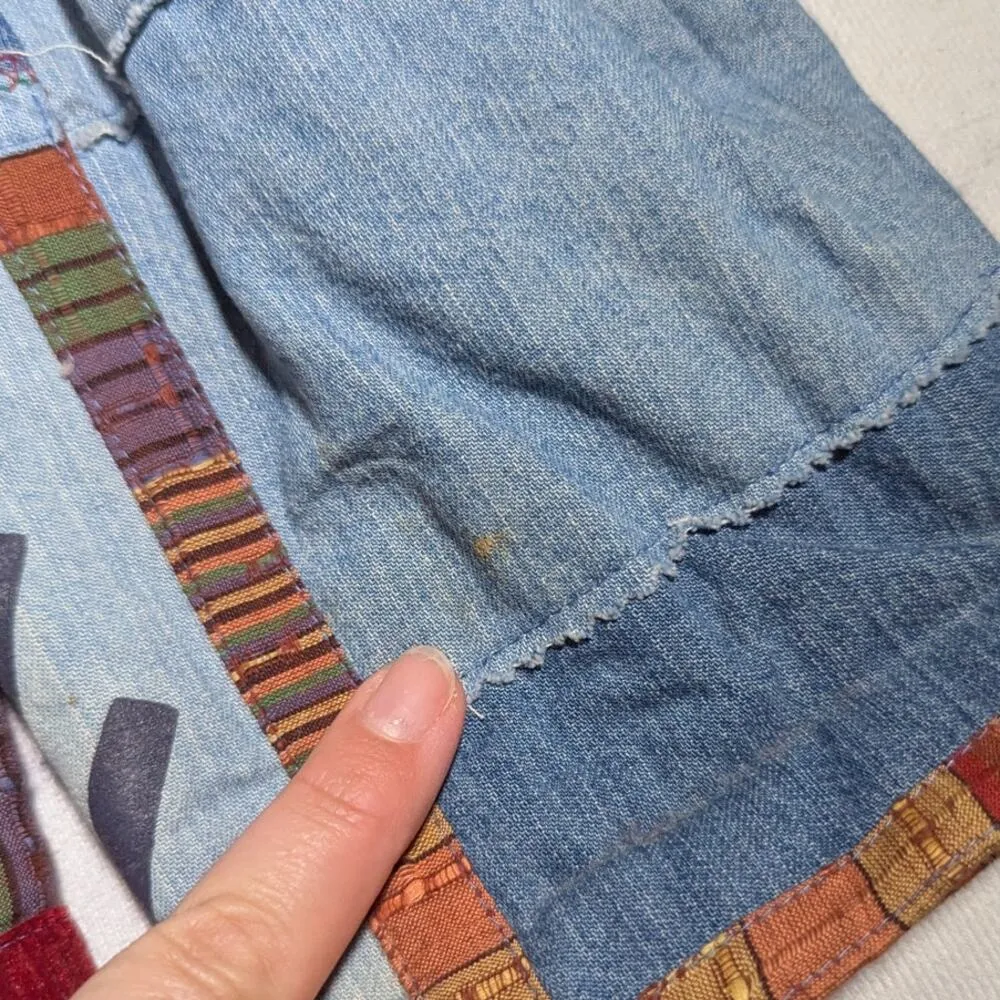 Vtg Y2K Parsley & Sage Boho Denim Rust Orange Patchwork Button Up Jacket Sz L Blue Size L - Image 3