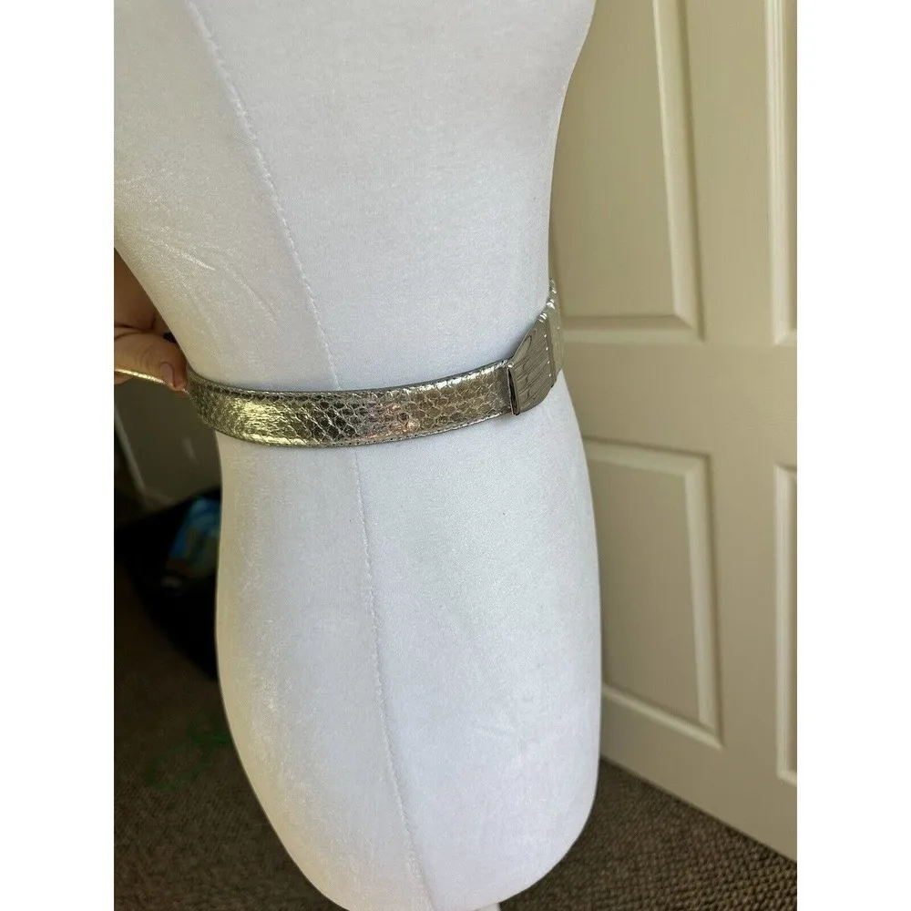 Vtg Snakeskin Waist Belt Genuine Statement Silver Sz M 80’s Rockabilly Embossed Size M - Image 2