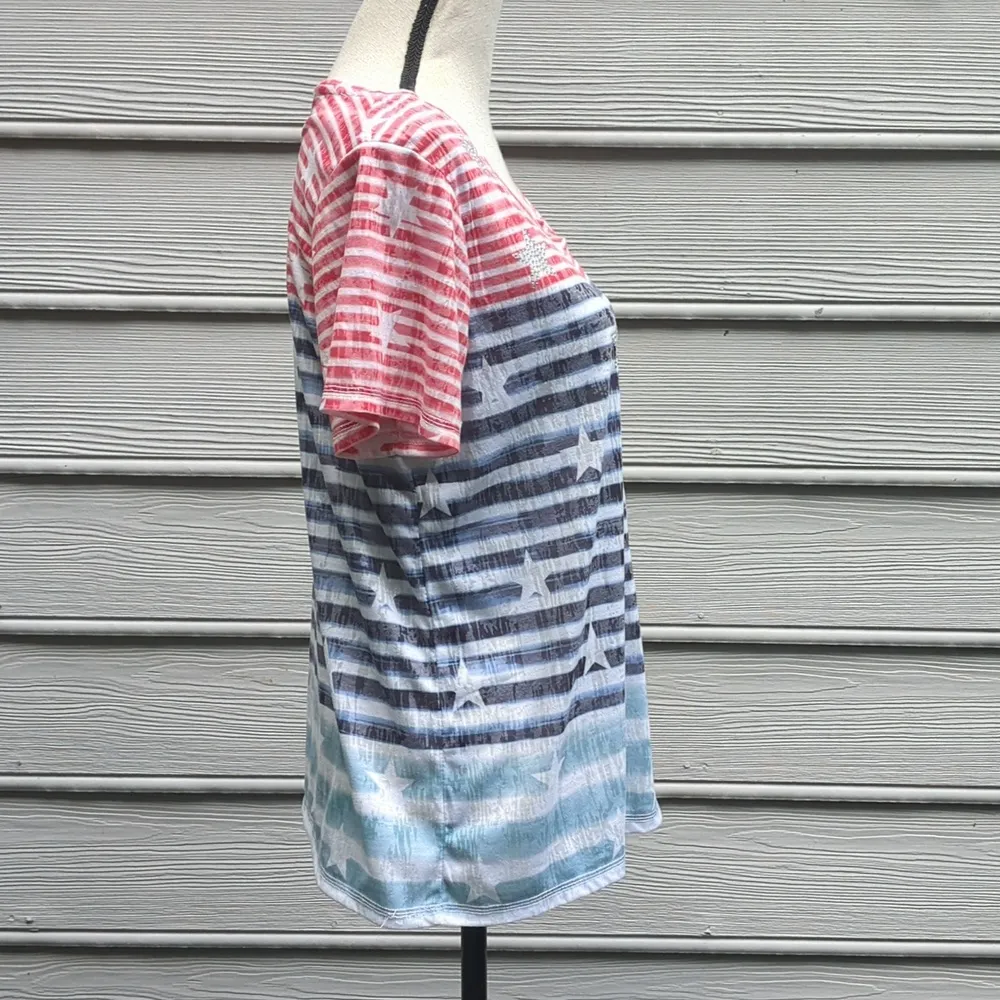Onque Casuals Striped Patriotic Stars and Stripes Short Sleeve Tee Size L - Image 3