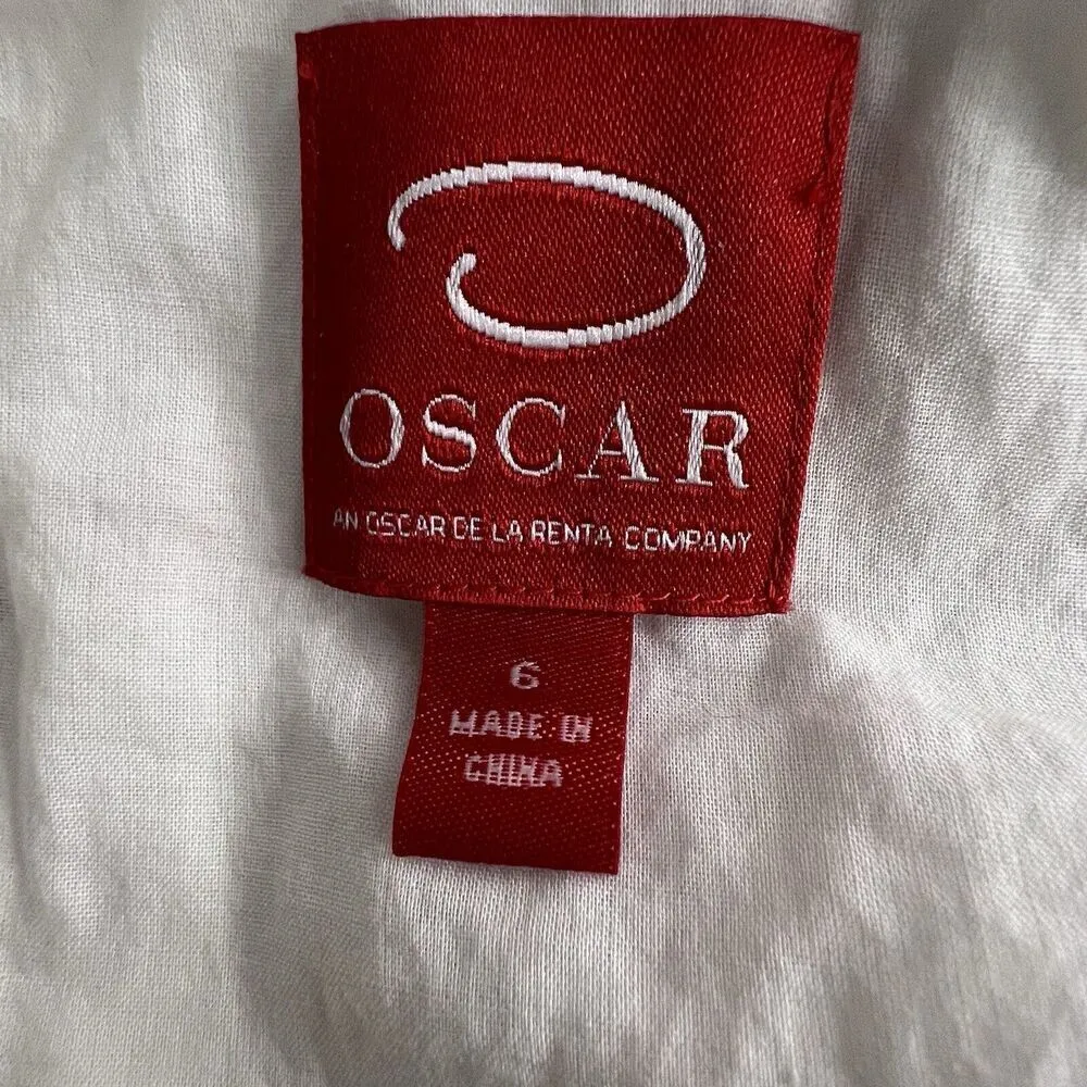 Oscar Oscar de la Renta Womens V Neck Eyelet Lace Dress White Black Size 6 - Image 10