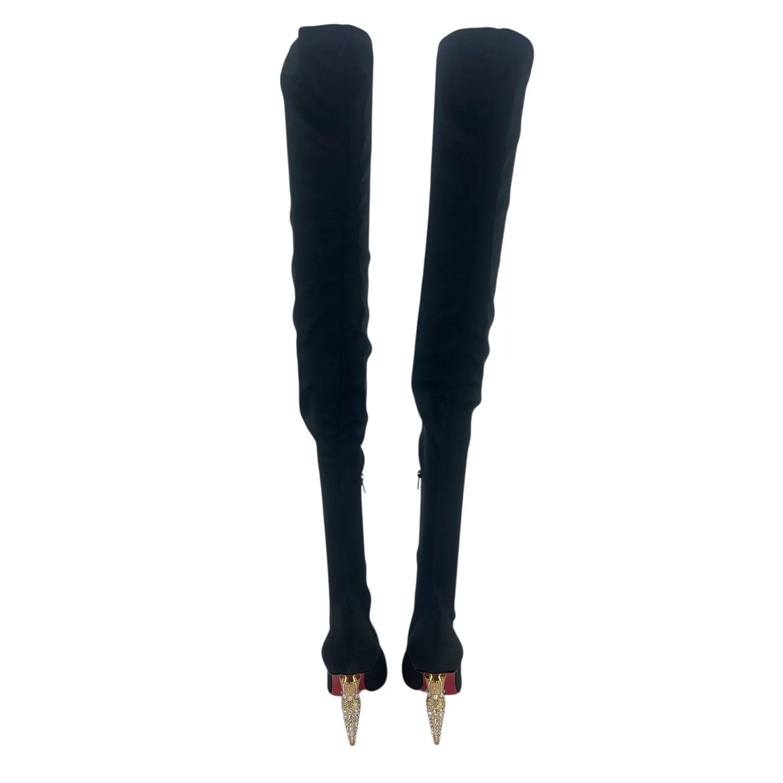 Christian Louboutin Black Lipstrass Botta Alta Satin Thigh Boots 100 - Image 10