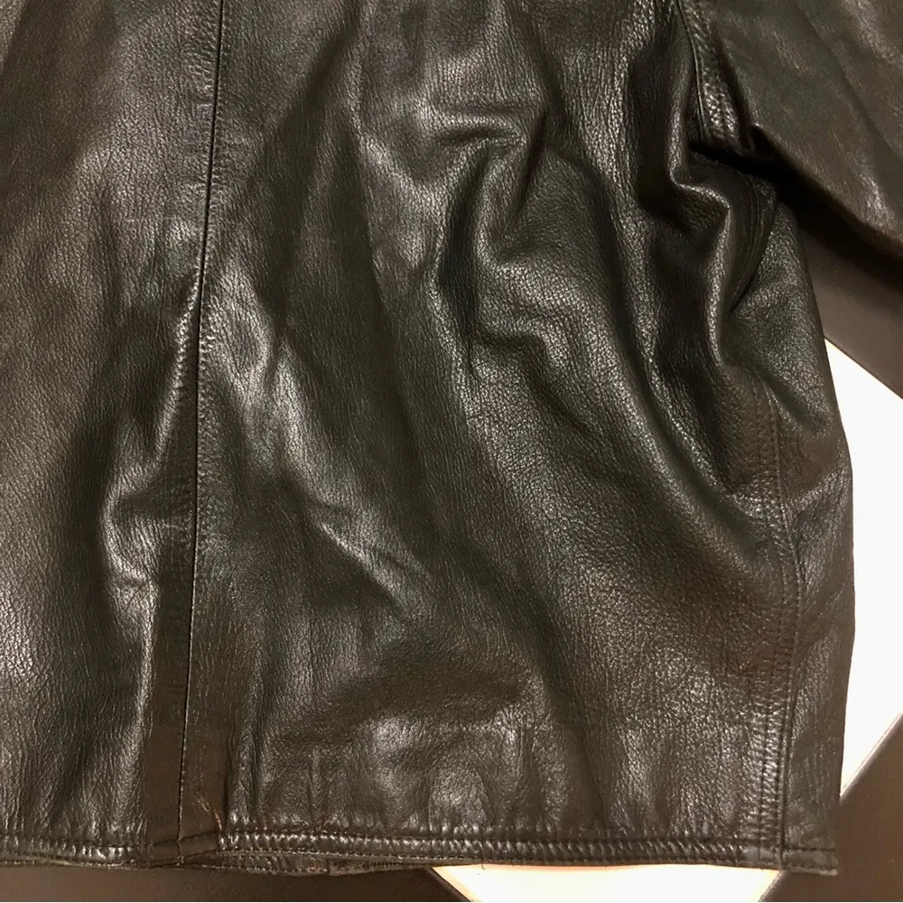 Vintage 80s 90s Maxima Boxy Leather Jacket Asymmetric Front Collar Bomber Style Black Size L - Image 10