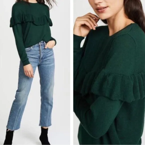 ANINE BING  Cashmere Ruffle Knit Sweater emerald - Image 2