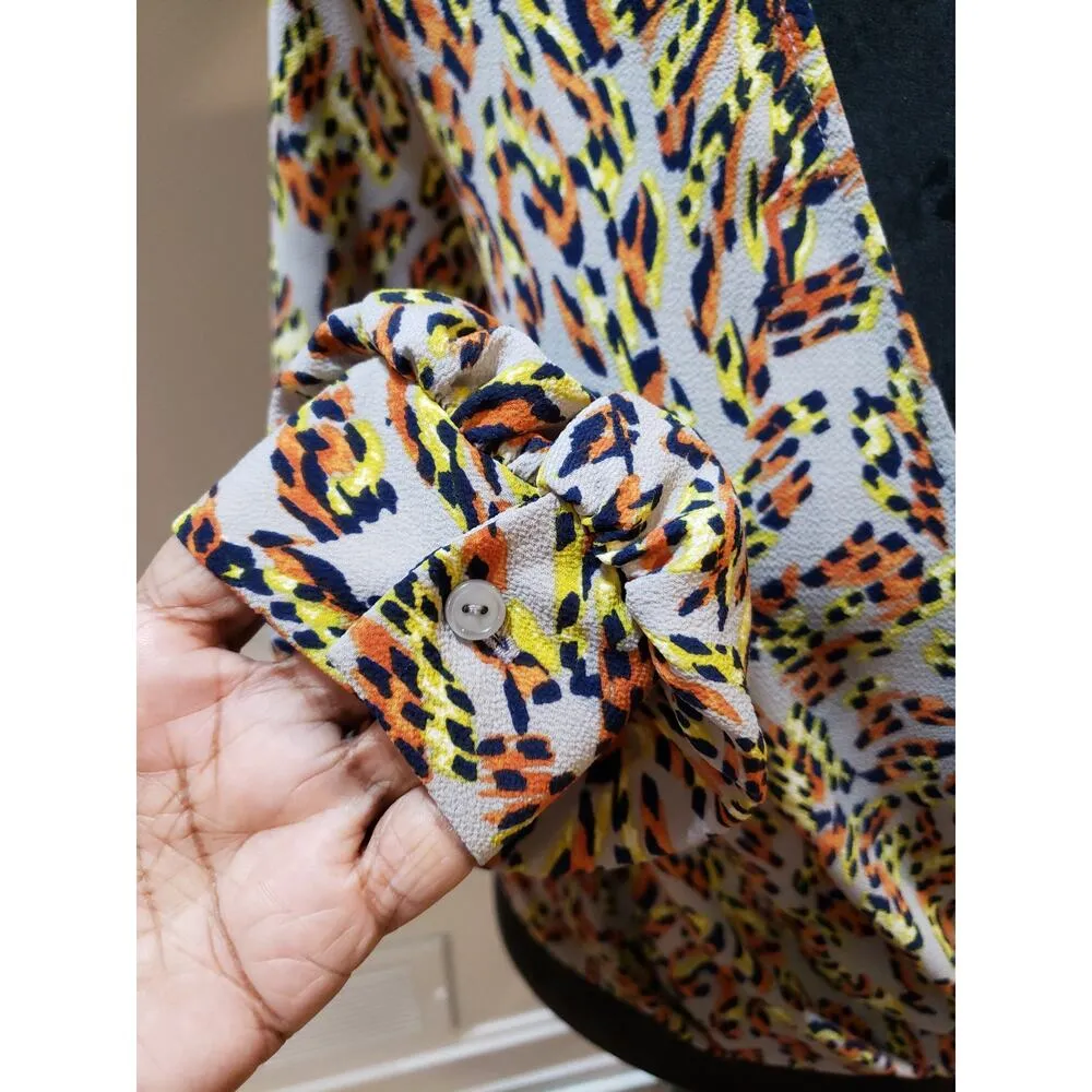 Lush Blouse Women Small Multicolor Leopard Wrap Front Long Sleeve V Neck Top - Image 6