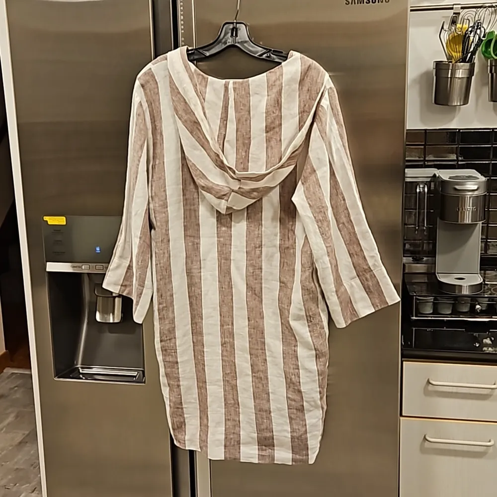 💕TRINA TURK💕 100% Linen Caftan Hooded Dress ~ Canyon Clay White Print Medium - Image 6