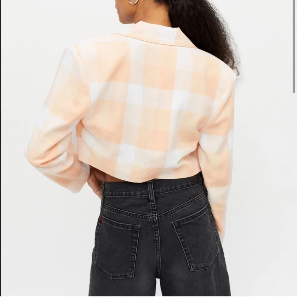 NWT  Eugenie Cropped Plaid Blazer Jacket Peach Apricot Pastel M - Image 3