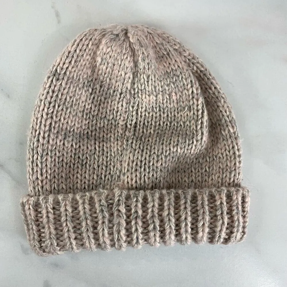 Heathered Blush & Grey Stocking Cap Knit Beanie Pink - Image 2