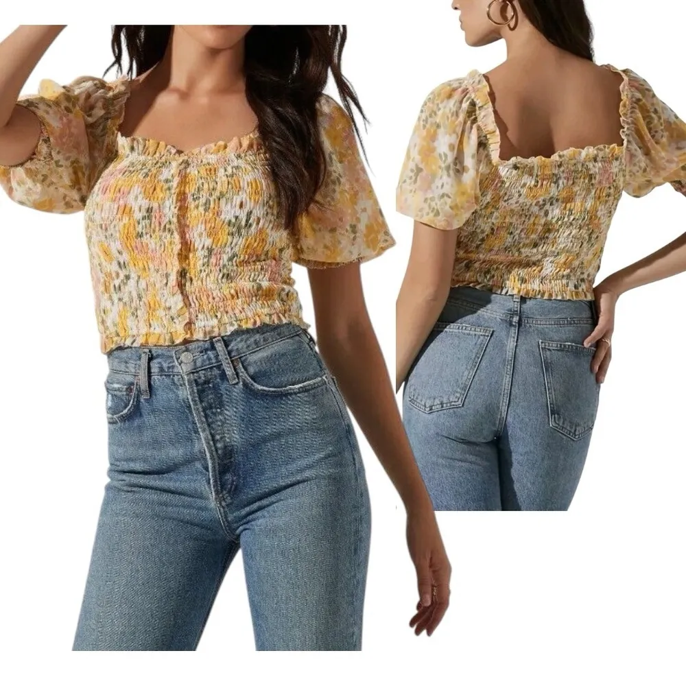ASTR  The label Floral Shirred Half Sleeves Women Top Size: XL $65 - Image 2