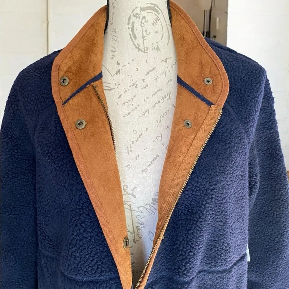 Old Navy Sherpa Jacket Women's Navy Teddy Brown Faux Suede Lined Coat SZ XS NWT - Image 5