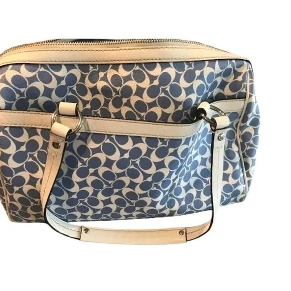 Coach Signature Demin‎ Satchel Purse Handbag Blue White F15132 - Image 7