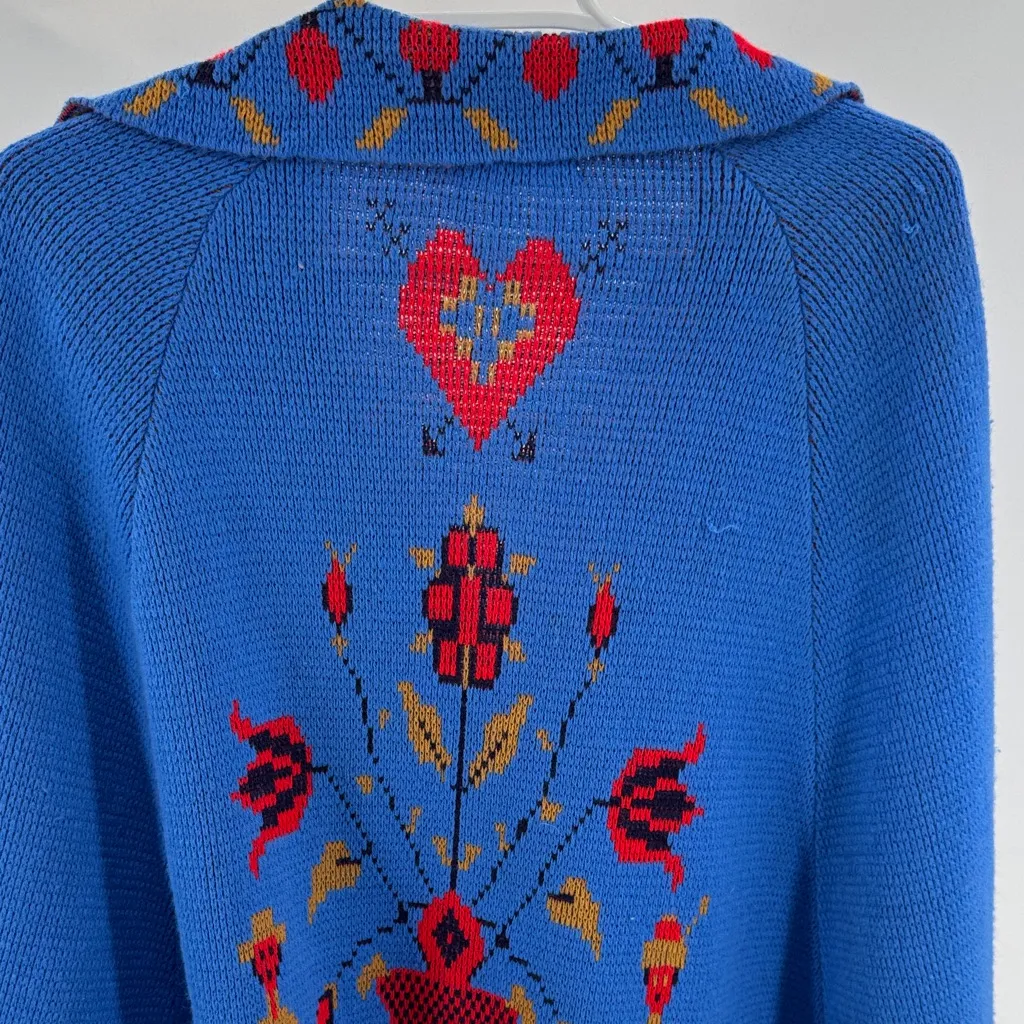 Vintage 70s Sturbridge Nordic sweater poncho shrug one size blue red boho - Image 3