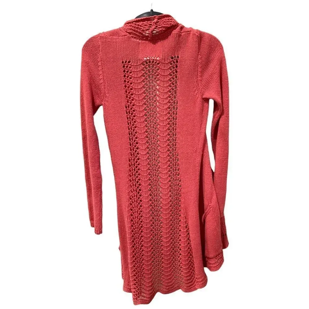 ANTHROPOLOGIE Angel of The North Womens Salmon Long Open Front Cardigan Size XS - Image 2