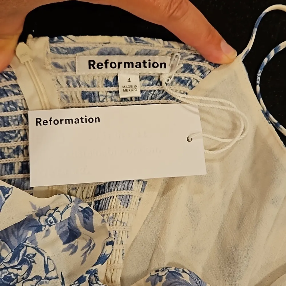 💕REFORMATION💕 Kourtney Dress ~ Pompadour Blue Floral Bird Print 4 NWT - Image 14