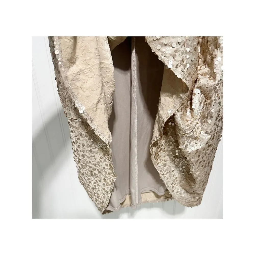 David’s Bridal Long Sequin‎ Sheath Blouson Maxi Dress Gown Cap Sleeves Gold XS - Image 11