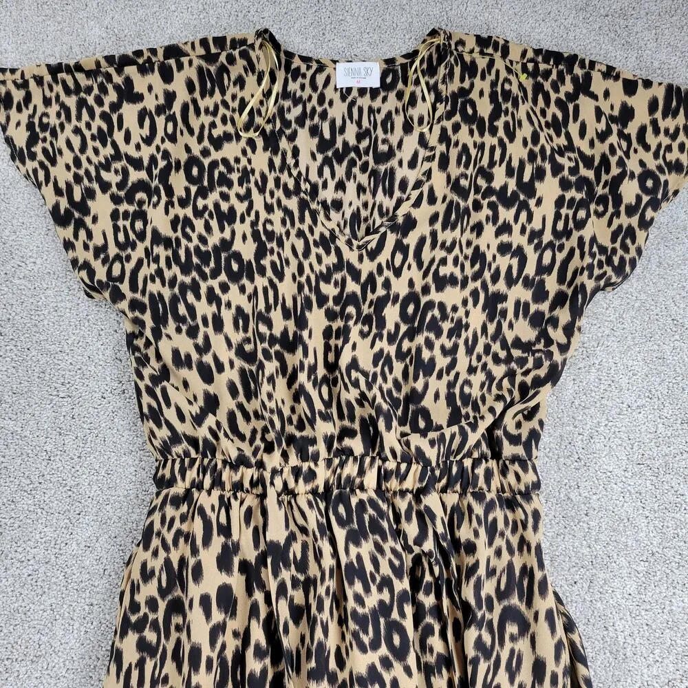 Sienna Sky Womens Leopard Print Dress Medium Brown Black V-neck Flutter Sleeve - Image 2