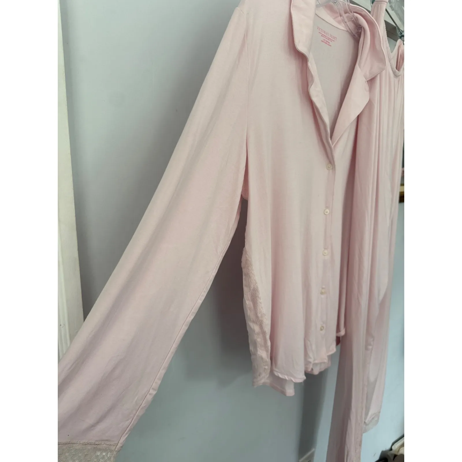 Victoria's Secret Pink Modal ‎ Lace Pajama Set Long Sleeve Pants L - Image 2