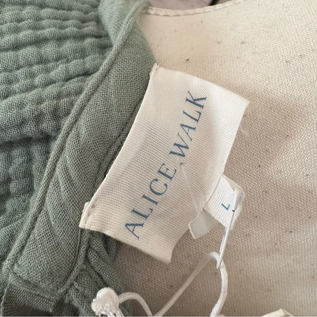 ALICE WALK The Organic Cotton Gauze Puff Sleeve
Dress Triple Gauze In Sage Sz Lg Green - Image 6