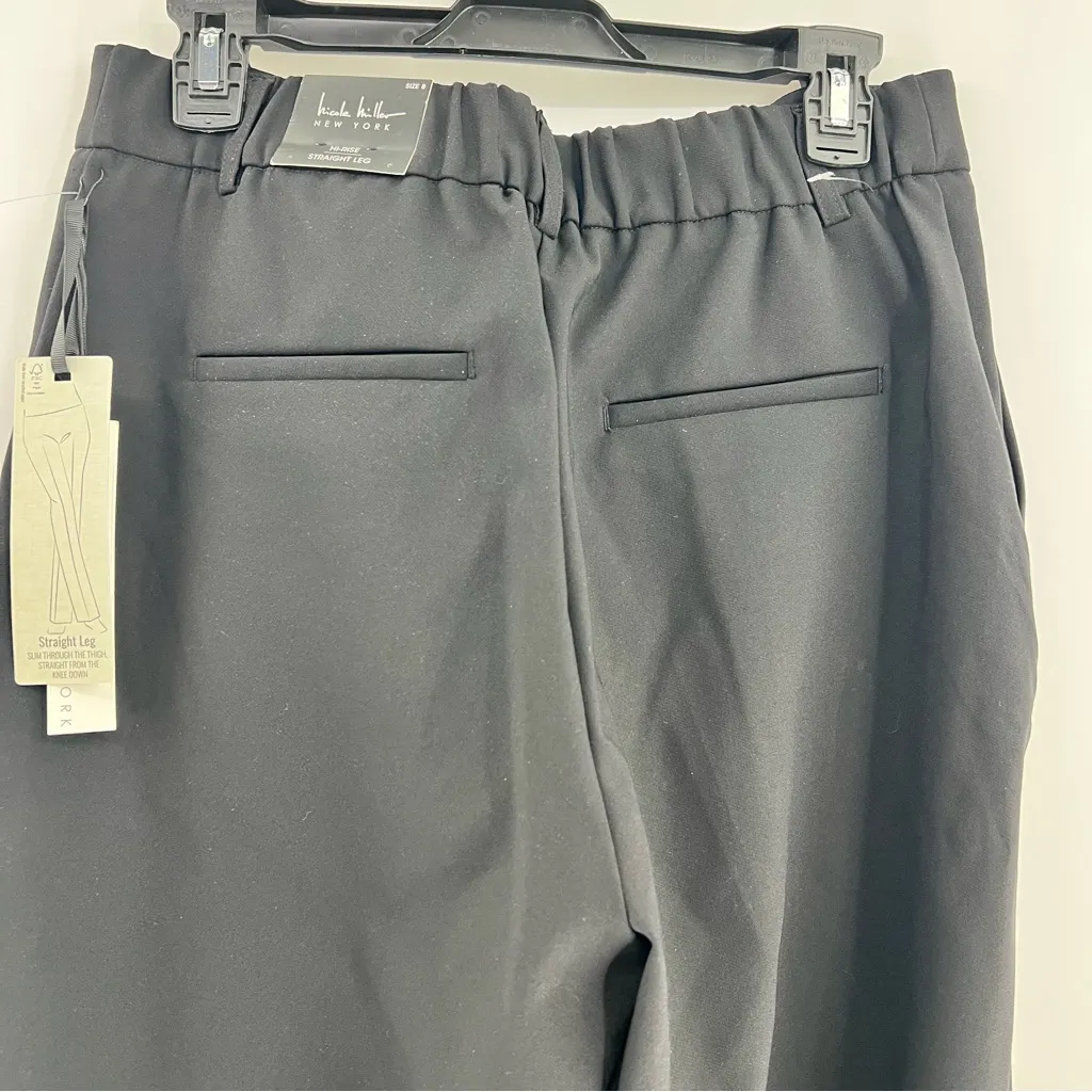Nicole Miller Hi-Rise straight leg dress pants black size 8 4-way stretch NWT - Image 4