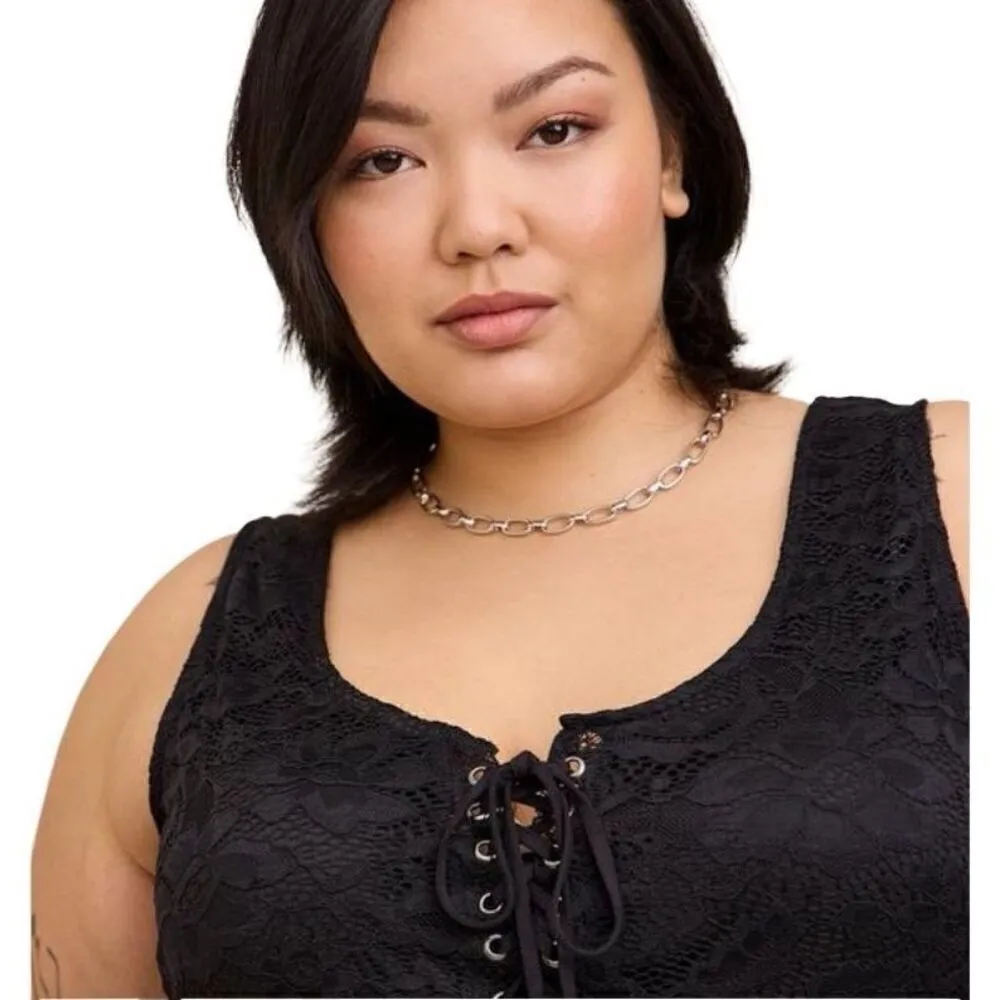 Torrid Black Lace Corset Seamed Lace Up Stretchy Tank Bodysuit 1X - Image 8
