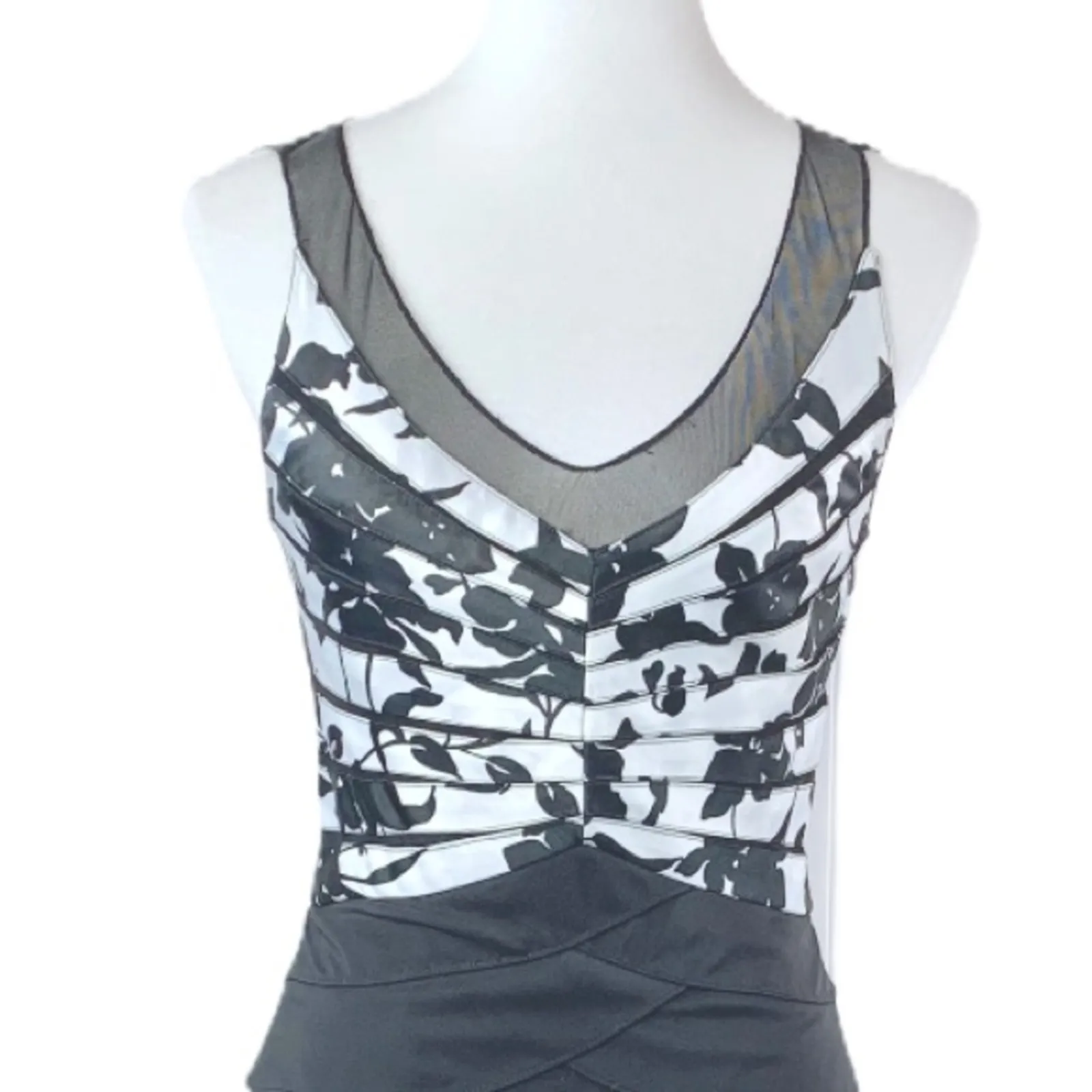 Xscape Retro Women's Party Dress Black White Satin Tiered Cocktail Size 4 - Image 5