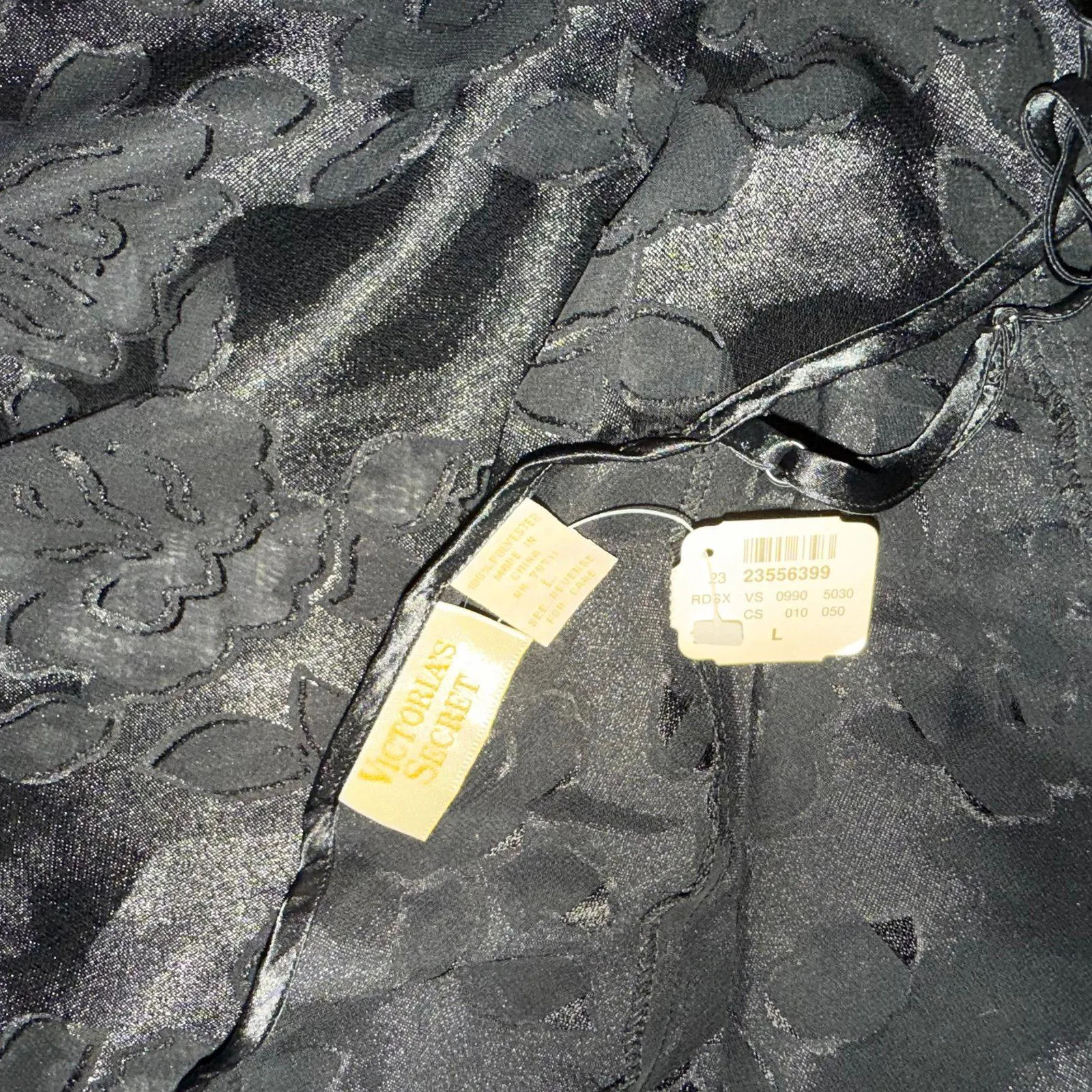 Vintage Victorias Secred black Satin Lace Burnout Floral Rose Slit Slip Dress - Image 3