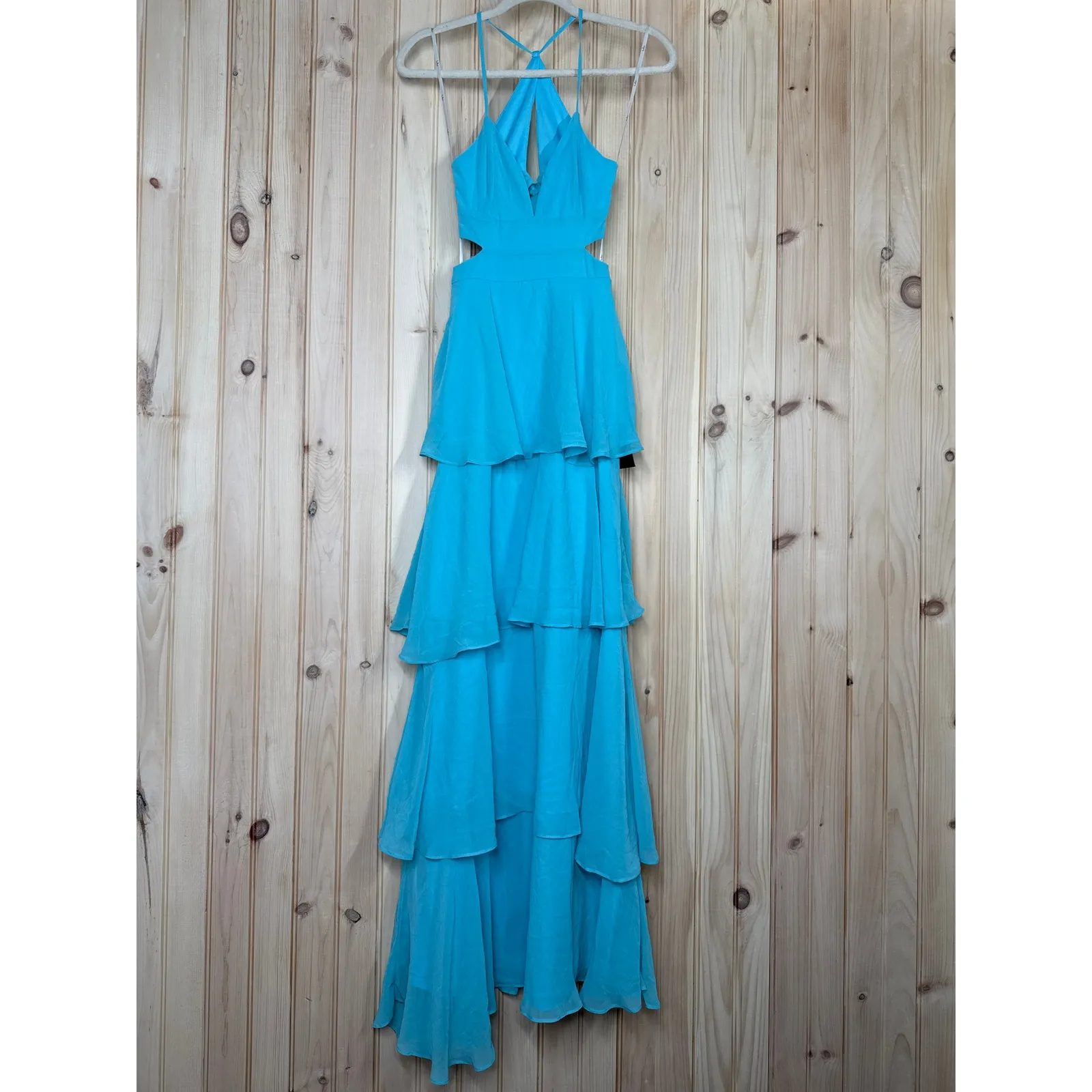 NWT Lulus Tier and Now Blue Tie-Back Tiered Maxi Dress Dance Gala Wedding Sz XXS - Image 2