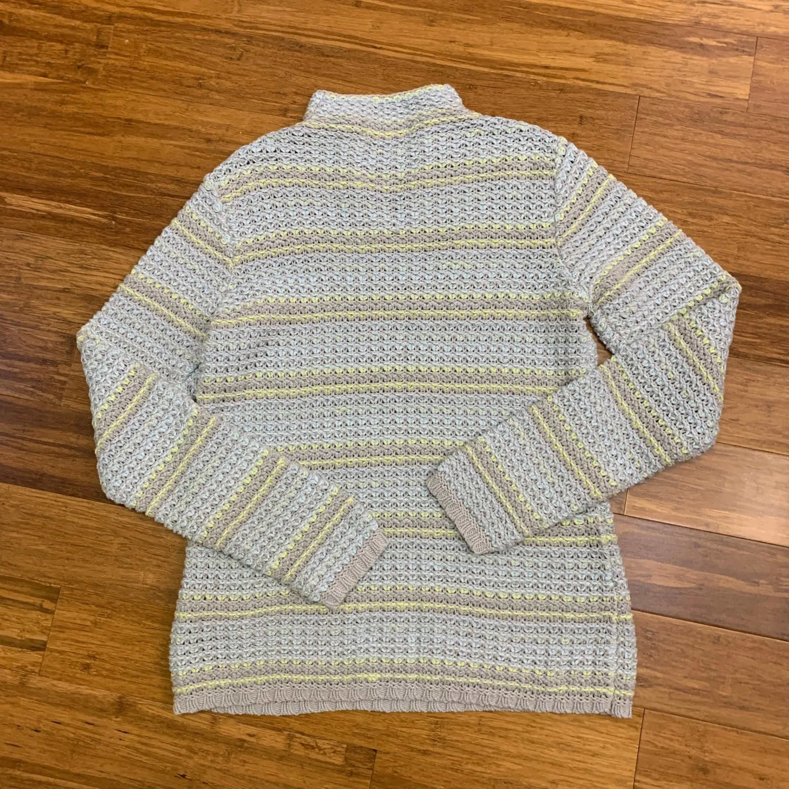 Liz Claiborne Petite Knit Sweater Blue Yellow Striped Mock Neck Long Sleeve S‎ - Image 4