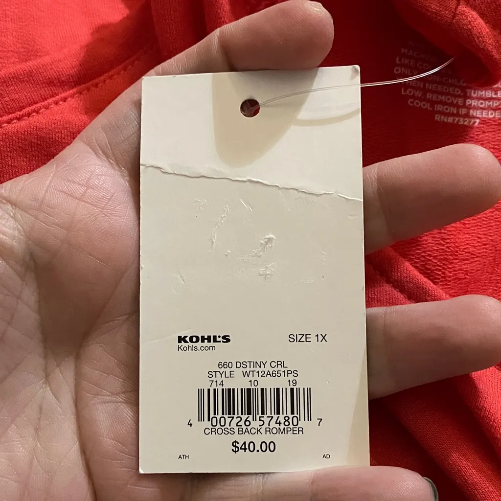 NWT Tek Gear Cross-Back Romper, 1X - Image 6