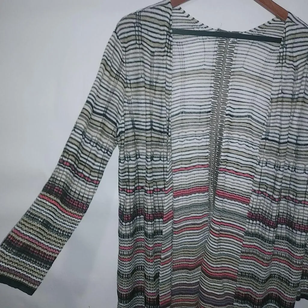 Nic & Zoe M Oversized Knit Earth Colors Striped Open Cardigan Duster Top - Image 3