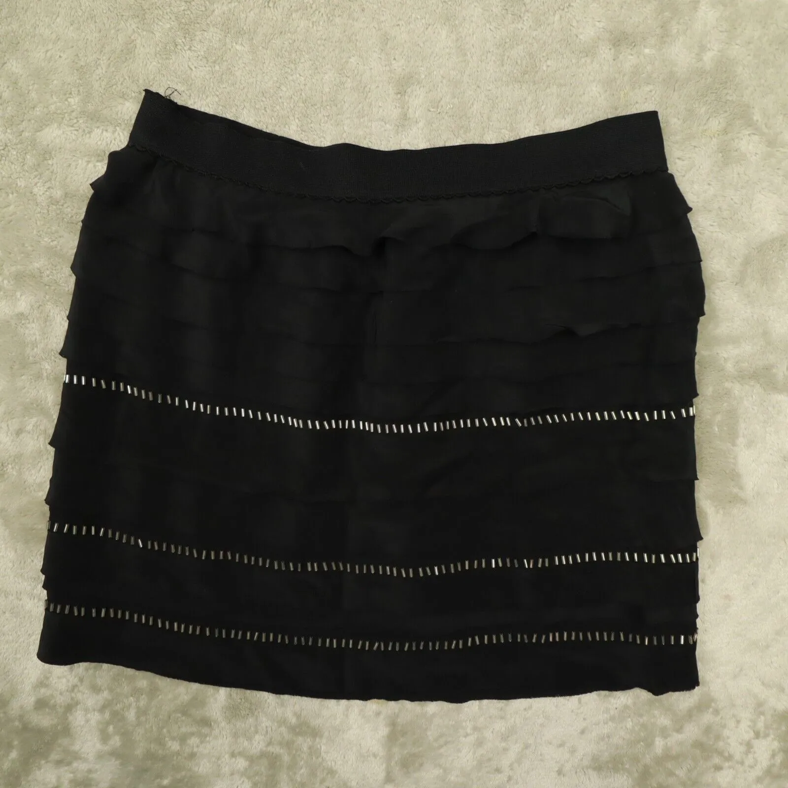 BCBG Max Azria Women's Black‎ Silk Chiffon Ruffle Beaded Mini Skirt size XS NWT - Image 5