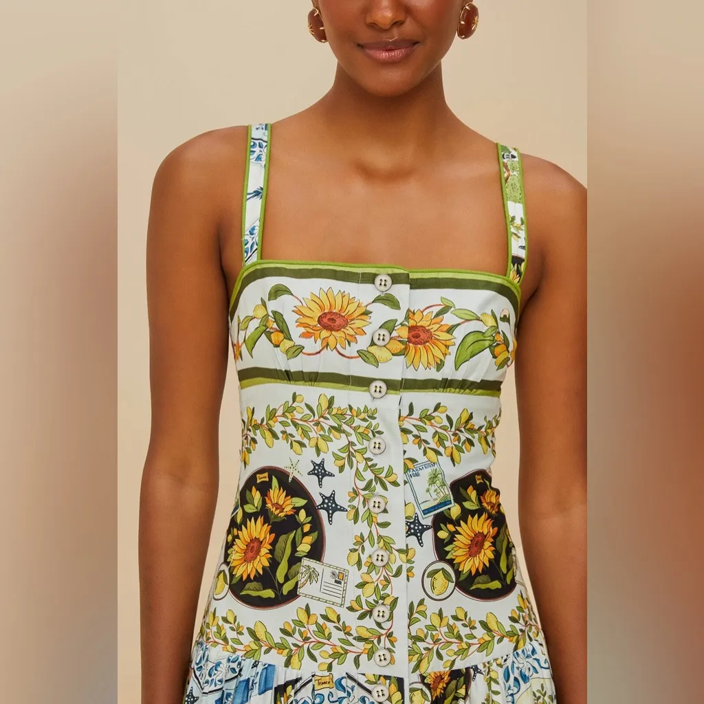 Farm Rio Multicolor Latin Trip Scarves Organic Cotton Midi Dress S - Image 6