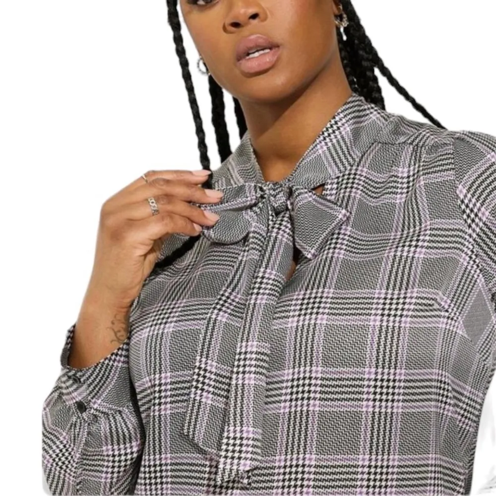 Torrid Studio Bubble Satin Bow Tie Blouse - Image 2