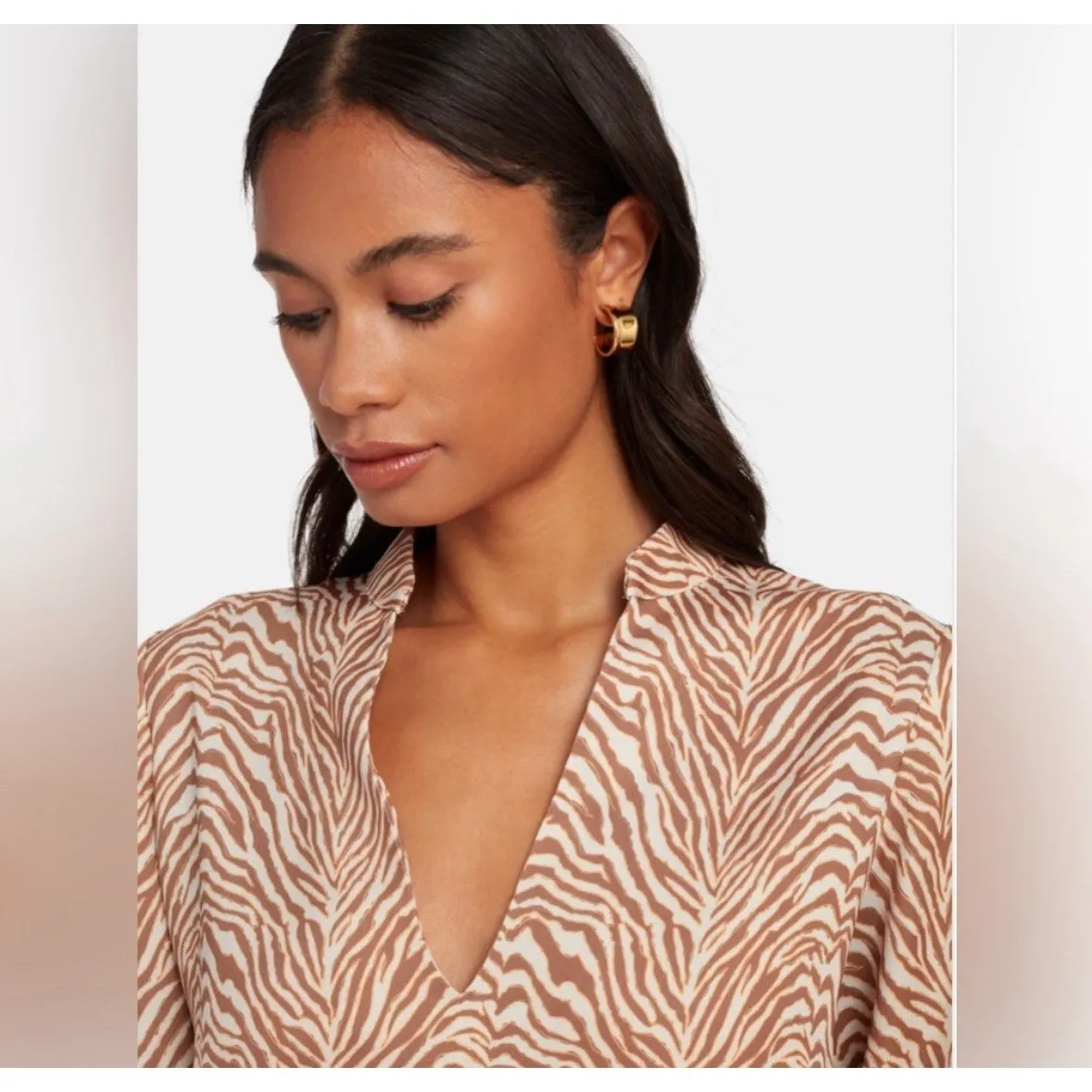 NEW Norr Dress Size‎ XS Animal Zebra Print Quiet Luxury Minimalist Modest Office Tan - Image 3