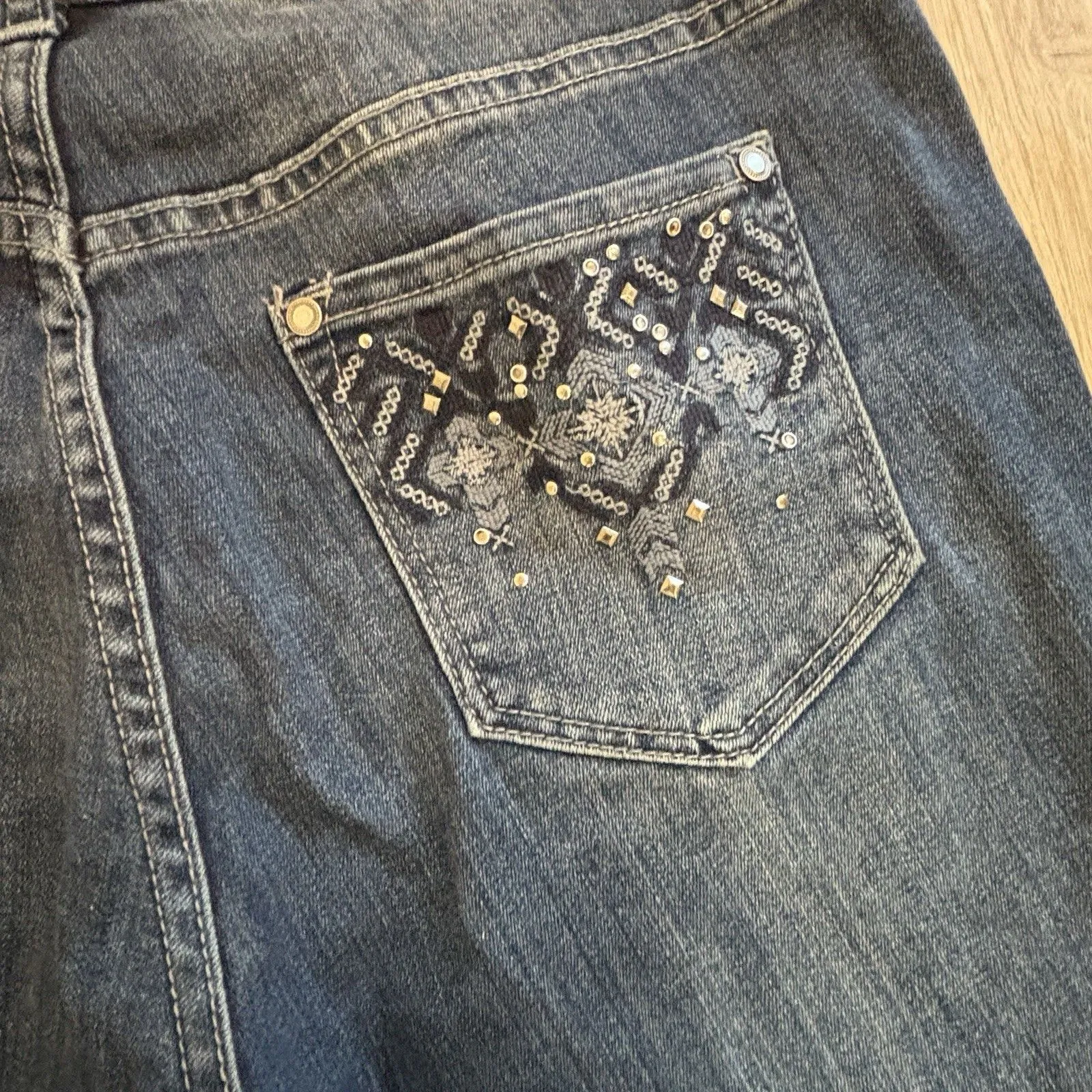 CHRISTOPHER BANKS JEANS 8P Petite Blue Denim Embroidered Pockets Bootcut Stretch - Image 9