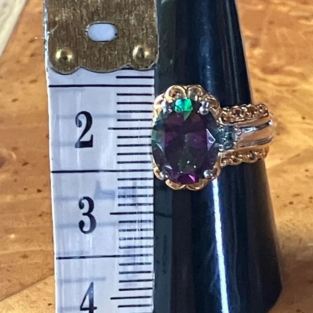 Mystic Topaz Moissanite Sterling Silver Ring Size 8 - Image 8