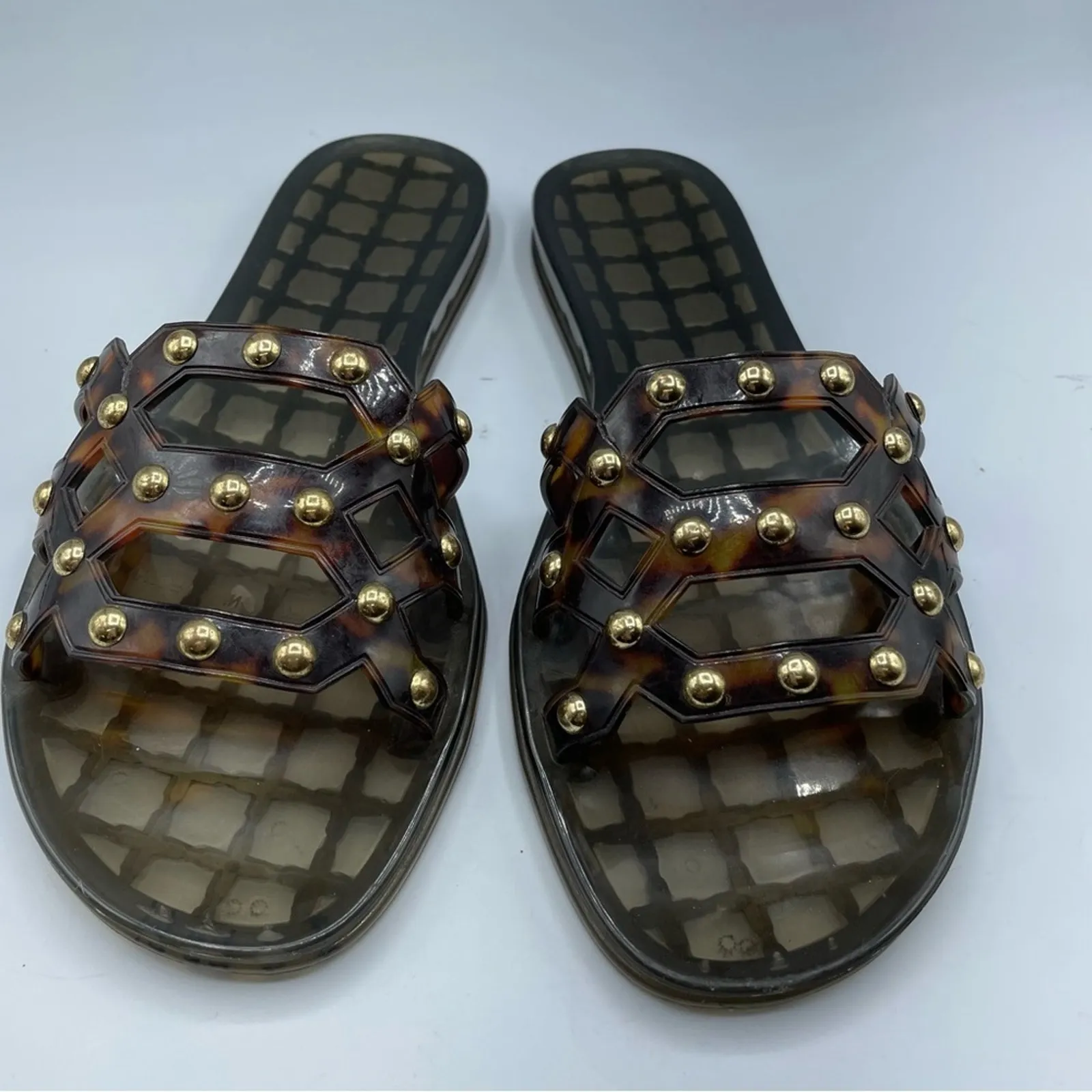 Vince Camuto Brown Strappy Studded Rubber Sandals Women’s 8 Slip On Beach - Image 2
