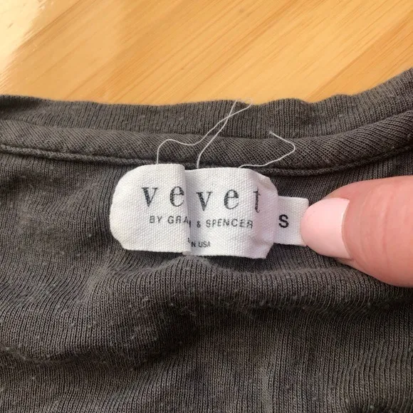 Velvet by Graham & Spencer Cotton Slub Tee Army Green Short Sleeve Scoop Neck Sm - Image 2