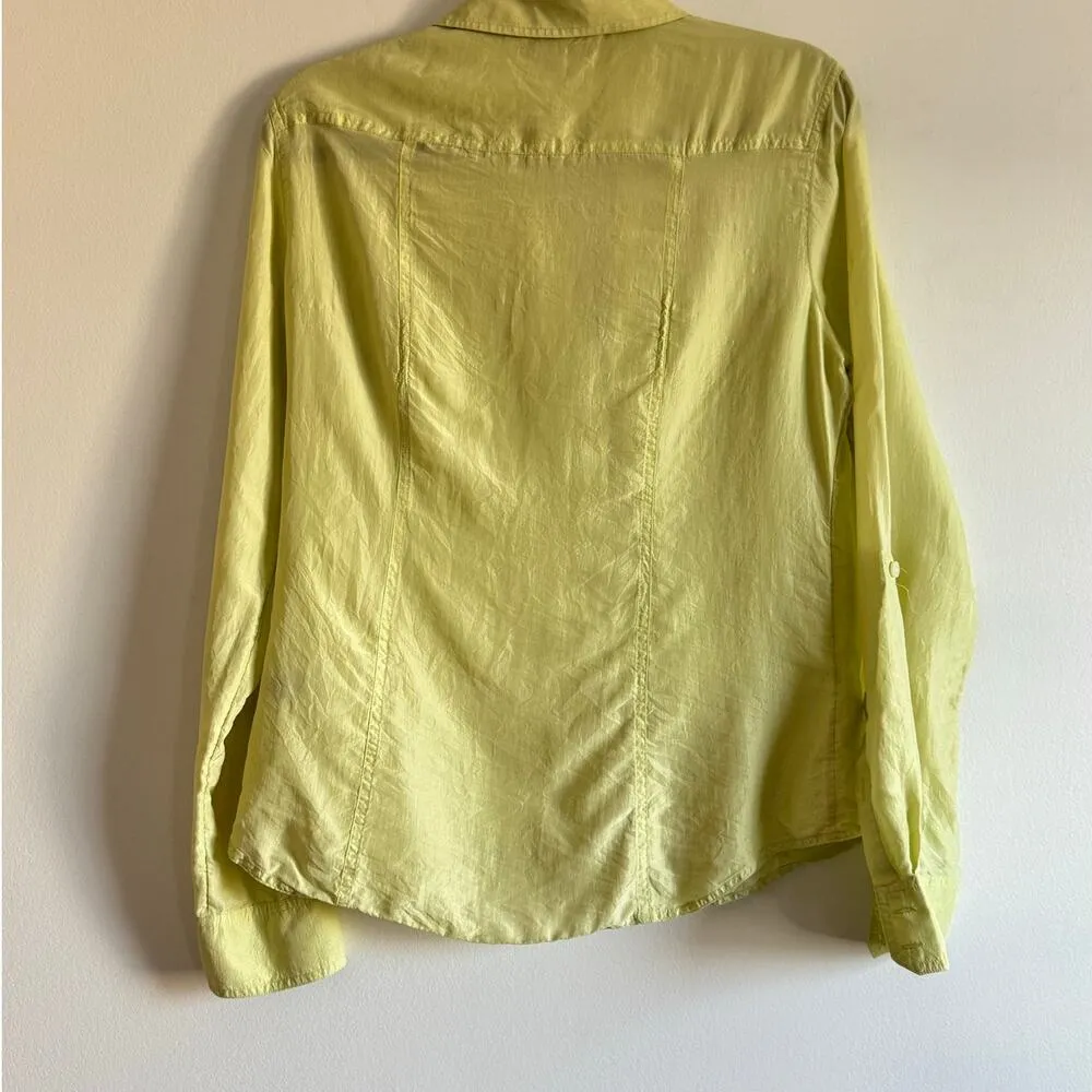 Vintage Banana Republic Silk Y2k Citron Green Silk Shirt Office Siren 90s SIZE M - Image 2