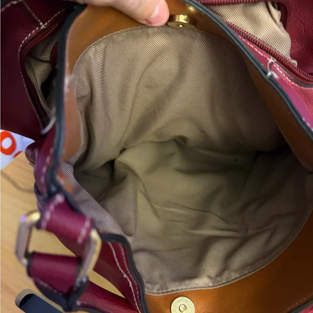 London Fog Burgundy Pebbled Leather Hobo Shoulder Bag w/ Gold Padlock Accent Red - Image 7