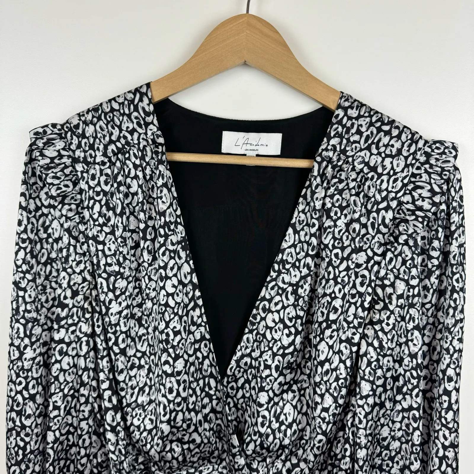 L'Academie‎ Joyce Belted Mini Cocktail Dress Black White Abstract Cheetah Size S - Image 3