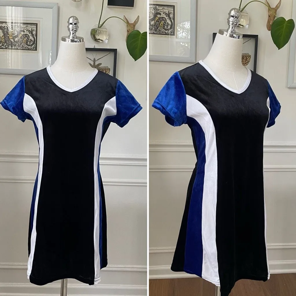 Vintage 90s 5*7*9 Colorblock Dress Spice Girls Black White Cobalt Blue S - Image 2