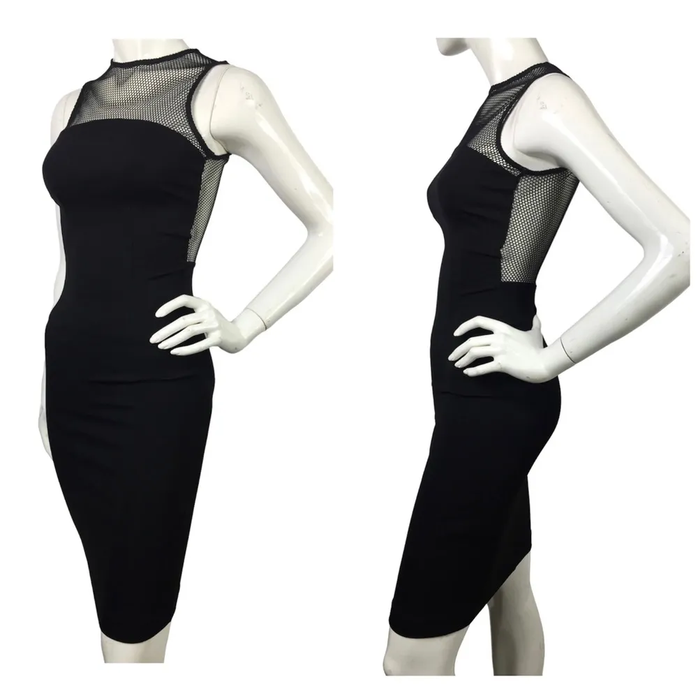 Torn by Ronny Kobo Fishnet Panel Bodycon Dress Black XS - Image 4