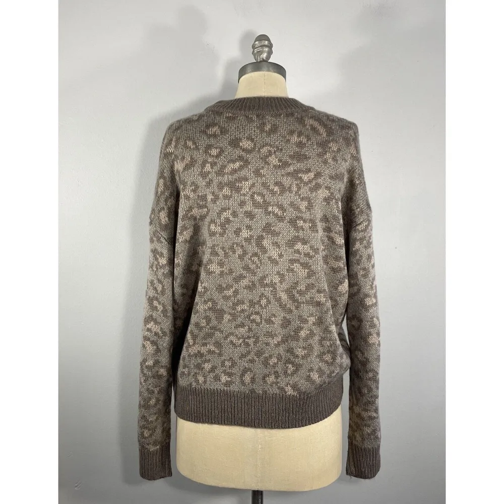 Aerie Women's XS Pullover Sweater Cheetah Print Crewneck Fuzzy Long Sleeve Brown - Image 3